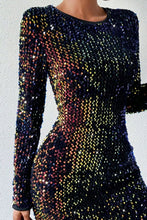 Load image into Gallery viewer, Sequin Round Neck Long Sleeve Mini Dress