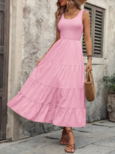 Load image into Gallery viewer, Smocked Scoop Neck Sleeveless Tank Dress