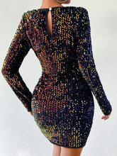 Load image into Gallery viewer, Sequin Round Neck Long Sleeve Mini Dress