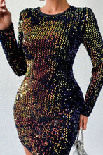 Load image into Gallery viewer, Sequin Round Neck Long Sleeve Mini Dress