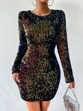 Load image into Gallery viewer, Sequin Round Neck Long Sleeve Mini Dress