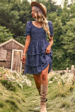 Load image into Gallery viewer, Smocked Sweetheart Neck Flounce Sleeve Mini Dress