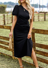 Load image into Gallery viewer, One-Shoulder Gathered Detail Slit Dress