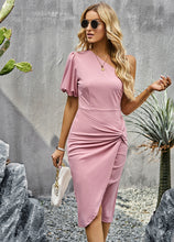Load image into Gallery viewer, Twist Front One-Shoulder Puff Sleeve Dress