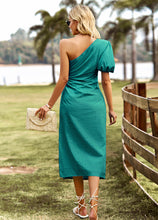 Load image into Gallery viewer, One-Shoulder Gathered Detail Slit Dress