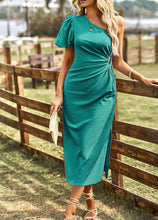 Load image into Gallery viewer, One-Shoulder Gathered Detail Slit Dress
