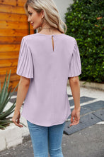 Load image into Gallery viewer, Pleated Flutter Sleeve Round Neck Blouse
