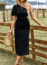 Load image into Gallery viewer, One-Shoulder Gathered Detail Slit Dress