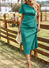 Load image into Gallery viewer, One-Shoulder Gathered Detail Slit Dress