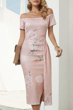 Load image into Gallery viewer, Printed Off-Shoulder Split Dress
