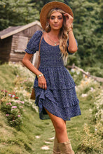 Load image into Gallery viewer, Smocked Sweetheart Neck Flounce Sleeve Mini Dress