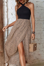 Load image into Gallery viewer, Leopard Two-Tone Halter Neck Split Dress
