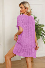 Load image into Gallery viewer, Double Take Openwork Short Sleeve Slit Knit Cover Up
