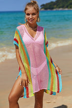 Load image into Gallery viewer, Double Take Openwork Striped Slit Knit Cover Up
