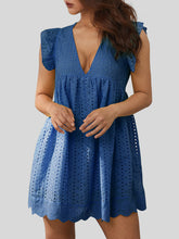 Load image into Gallery viewer, Ruffled Eyelet Cap Sleeve Mini Dress
