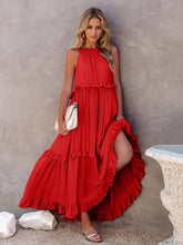 Load image into Gallery viewer, Ruffled Sleeveless Tiered Maxi Dress with Pockets

