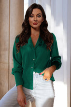 Load image into Gallery viewer, Double Take Lapel Collar Buttoned Puff Sleeve Shirt
