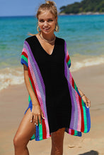 Load image into Gallery viewer, Double Take Openwork Striped Slit Knit Cover Up
