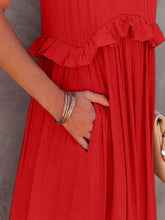 Load image into Gallery viewer, Ruffled Sleeveless Tiered Maxi Dress with Pockets
