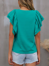 Load image into Gallery viewer, Round Neck Flounce Sleeve Blouse
