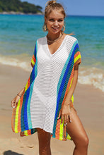 Load image into Gallery viewer, Double Take Openwork Striped Slit Knit Cover Up
