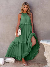 Load image into Gallery viewer, Ruffled Sleeveless Tiered Maxi Dress with Pockets
