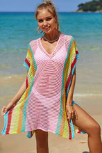 Load image into Gallery viewer, Double Take Openwork Striped Slit Knit Cover Up
