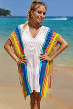 Load image into Gallery viewer, Double Take Openwork Striped Slit Knit Cover Up
