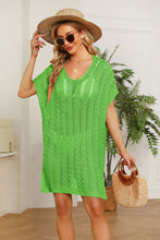 Load image into Gallery viewer, Double Take Openwork Short Sleeve Slit Knit Cover Up
