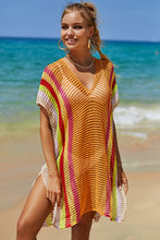 Load image into Gallery viewer, Double Take Openwork Striped Slit Knit Cover Up
