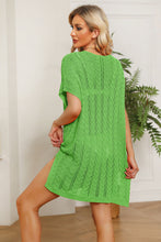Load image into Gallery viewer, Double Take Openwork Short Sleeve Slit Knit Cover Up
