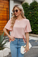 Load image into Gallery viewer, Pleated Flutter Sleeve Round Neck Blouse

