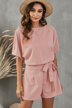 Load image into Gallery viewer, Tie Belt Short Sleeve Romper
