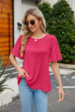 Load image into Gallery viewer, Pleated Flutter Sleeve Round Neck Blouse
