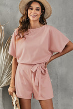 Load image into Gallery viewer, Tie Belt Short Sleeve Romper

