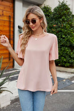 Load image into Gallery viewer, Pleated Flutter Sleeve Round Neck Blouse
